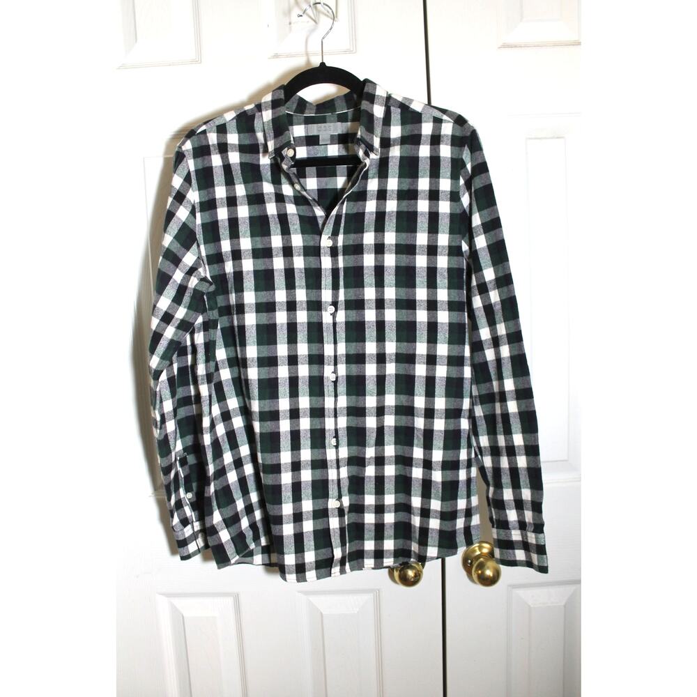 COS Men's Green and Navy Cotton Flannel Button Down Shirt sz S